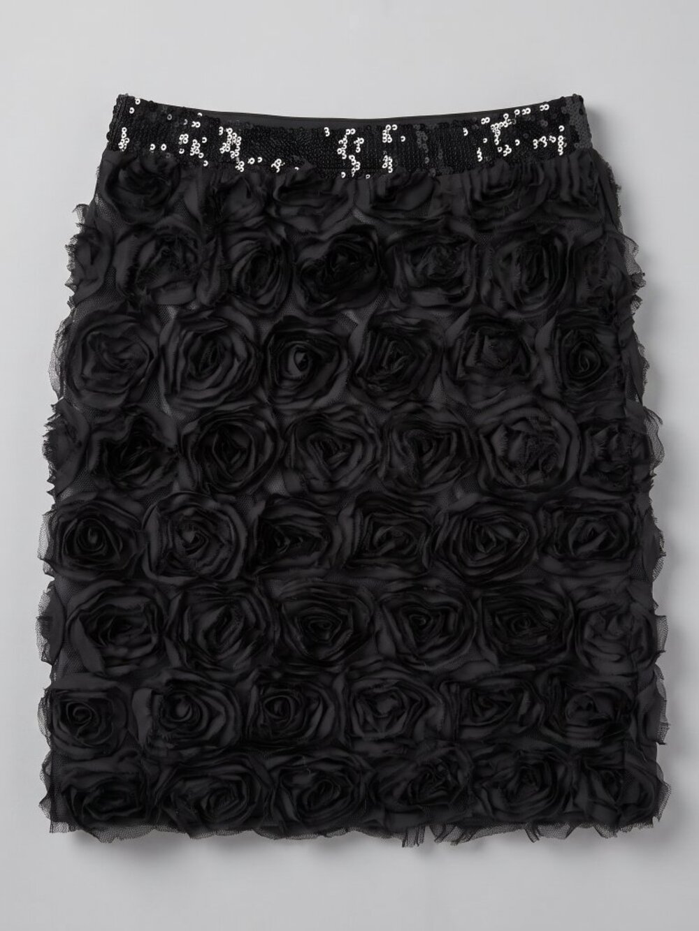 Mario Serrani Black 3D Rosette Pencil Skirt, Sequin Waist